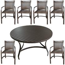 Conjunto Mesa Redonda 1,40cm Com 6 Cadeiras Betta Em Alumínio Área Externa Marrom