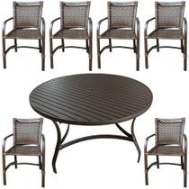 Conjunto Mesa Redonda 1,40cm Com 6 Cadeiras Betta Em Alumínio Área Externa Marrom