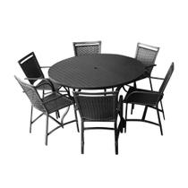 Conjunto Mesa Redonda 1,40cm Com 6 Cadeiras Betta Em Alumínio Área Externa Preto