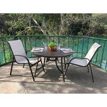 Conjunto Mesa Redonda 150cm com Giratória Central Porto Rico e 2 Poltronas com Tela Cannes