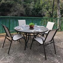 Conjunto Mesa Redonda 150cm com Giratória Central Porto Rico e 4 Poltronas com Tela Cannes