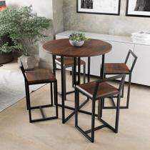 Conjunto Mesa Redonda 4 Cadeiras Pequena Imbuia Industrial Black