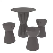 Conjunto Mesa Redonda 60x82cm 3 Banquetas Fit Grifit Cinza/Mushroom