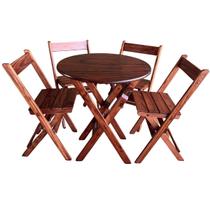 Conjunto Mesa Redonda 70 cm Dobrável com 4 Cadeiras em Madeira Maciça - Imbuia - i9 Móveis