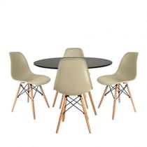 Conjunto Mesa Redonda 90cm Tampo em Mdf 4 Cadeiras Pp Base Madeira Eames Dsw-m