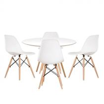 Conjunto Mesa Redonda 90cm Tampo em Mdf 4 Cadeiras Pp Base Madeira Eames Dsw-m