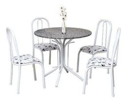 Conjunto Mesa Redonda Aço 4 Cadeiras Tampo Granito Conjunto Mesa Redonda Aço 4 Cadeiras Tampo Granito