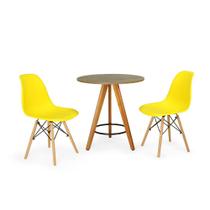 Conjunto Mesa Redonda Aline 70cm Natural com 2 Cadeiras Eames Eiffel - Amarelo