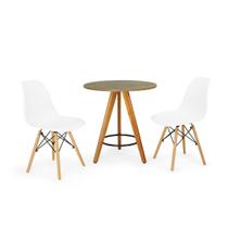 Conjunto Mesa Redonda Aline 70cm Natural com 2 Cadeiras Eames Eiffel - Branco