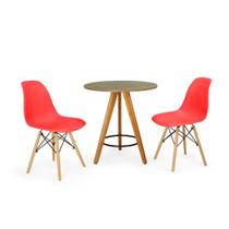 Conjunto Mesa Redonda Aline 70cm Natural com 2 Cadeiras Eames Eiffel - Vermelho