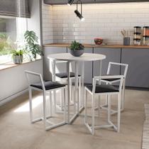 Conjunto Mesa Redonda Branca 4 Cadeiras Pequena Estofado Industrial White Conjunto Mesa Redonda Branca 4 Cadeiras Pequena Estofado Industrial White