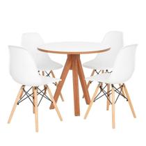 Conjunto Mesa Redonda Branca 90cm + 4 Cadeiras Eames Pés Madeira Sala Cozinha Jantar Moderna Conjunto Mesa Redonda Branca 90cm + 4 Cadeiras Eames Pés Madeira Sala Cozinha Jantar Moderna