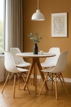 Conjunto Mesa Redonda Branca 90cm + 4 Cadeiras Eames Pés Madeira Sala Cozinha Jantar Moderna Pronta Entrega