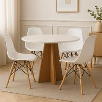 Conjunto Mesa Redonda Branca 90cm + 4 Cadeiras Eames Pés Madeira Sala Jantar Cozinha Moderna Pronta Entrega