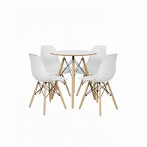 Conjunto Mesa Redonda Chanfrada Branca Eames 70cm com 4 Cadeiras Branca Eames DSW - La Mobilia Conjunto Mesa Redonda Chanfrada Branca Eames 70cm com 4 Cadeiras Branca Eames DSW - La Mobilia