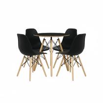 Conjunto Mesa Redonda Chanfrada Preta Eames 70cm com 4 Cadeiras Preta Eames DSW - La Mobilia Conjunto Mesa Redonda Chanfrada Preta Eames 70cm com 4 Cadeiras Preta Eames DSW - La Mobilia