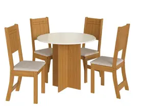 Conjunto Mesa Redonda com 04 cadeiras Indekes Maya - Freijó/Off White/Linho - 10088.1797
