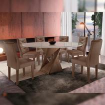 Conjunto Mesa Redonda com Vidro e 6 Cadeiras Tampo 120cmx120cm Barcelona Yescasa