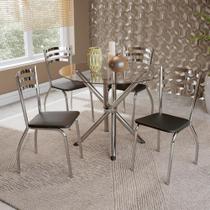 Conjunto Mesa Redonda de Vidro e 4 Cadeiras Portugal Kappesberg Cromado/Preto