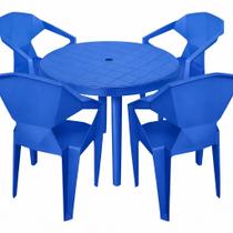 Conjunto Mesa Redonda Desmontável Meet para Jardim com 4 Cadeira Diamond Poltrona de Plástico Br JR P