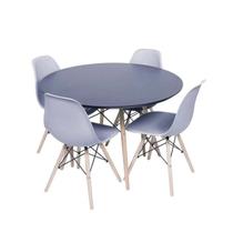 Conjunto Mesa Redonda Eames Preta 90cm e 4 Cadeiras Eames PP Cinza para Sala Jantar, Eventos e Escritórios