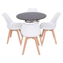 Conjunto Mesa Redonda Eiffel 70cm Preta com 4 Cadeiras Saarinen Branca Conjunto Mesa Redonda Eiffel 70cm Preta com 4 Cadeiras Saarinen Branca