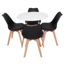 Conjunto Mesa Redonda Eiffel Branca 70cm com 4 Cadeiras Saarinen Preta Conjunto Mesa Redonda Eiffel Branca 70cm com 4 Cadeiras Saarinen Preta