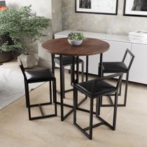 Conjunto Mesa Redonda Imbuia 4 Cadeiras Pequena Estofado Industrial Black Conjunto Mesa Redonda Imbuia 4 Cadeiras Pequena Estofado Industrial Black