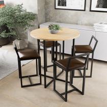Conjunto Mesa Redonda Pinus 4 Cadeiras Pequena Estofado Industrial Black