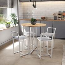 Conjunto Mesa Redonda Pinus 4 Cadeiras Pequena Estofado Industrial White