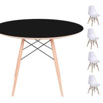 Conjunto Mesa Redonda Preta 120cm + 4 Cadeiras Branca Conjunto Mesa Redonda Preta 120cm + 4 Cadeiras Branca