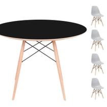 Conjunto Mesa Redonda Preta 90cm + 4 Cadeiras Cinza