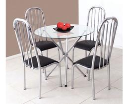 Conjunto Mesa Redonda Tampo De Vidro 04 Cadeiras Cromada Aço Conjunto Mesa Redonda Tampo De Vidro 04 Cadeiras Cromada Aço