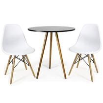 Conjunto Mesa Redonda Tripé 70cm 2 Cadeiras Pés De Madeira