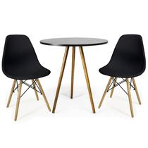 Conjunto Mesa Redonda Tripé 70cm 2 Cadeiras Pés De Madeira