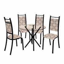 Conjunto Mesa Redonda Verona com Tampo Vidro e 4 Cadeiras BM Tubulares