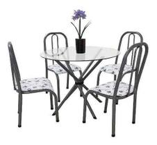 Conjunto Mesa Redonda Vidro 04 Cadeiras Cor Chumbo Aço Conjunto Mesa Redonda Vidro 04 Cadeiras Cor Chumbo Aço