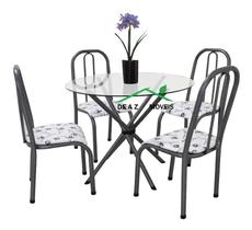 Conjunto Mesa Redonda Vidro Jantar 04 Cadeiras Cor Craqueada Conjunto Mesa Redonda Vidro Jantar 04 Cadeiras Cor Craqueada