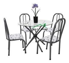 Conjunto Mesa Redonda Vidro Jantar 04 Cadeiras Pintura Epoxi Conjunto Mesa Redonda Vidro Jantar 04 Cadeiras Pintura Epoxi