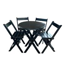 Conjunto Mesa Redondo 70cm Dobrável para Bar e Lanchonetes com 4 Cadeiras em Madeira Maciça Preto - i9