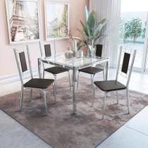 Conjunto Mesa Reno Tampo de Vidro Incolor Com 4 cadeiras Cromada/Preto Conjunto Mesa Reno Tampo de Vidro Incolor Com 4 cadeiras Cromada/Preto