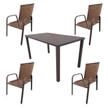 Conjunto Mesa Retangular 1.20x0.80 Com 4 Cadeiras Roma Em Alumínio Área Externa Marrom