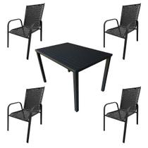 Conjunto Mesa Retangular 1.20x0.80 Com 4 Cadeiras Roma Em Alumínio Área Externa Preto