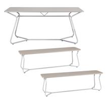 Conjunto Mesa Retangular 180cm X 75,5cm com 2 Bancos Varetas Cromado/Branco
