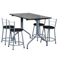 Conjunto Mesa Retangular 70x120cm Cinza Com 4 Banquetas Epoxi