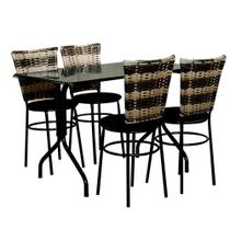 Conjunto Mesa Retangular 70x120cm Preta 4 Cadeiras Junco Cappuccino Premium