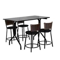 Conjunto Mesa Retangular 70x120cm Preta Com 4 Banquetas Cappuccino Conjunto Mesa Retangular 70x120cm Preta Com 4 Banquetas Cappuccino