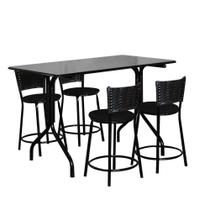 Conjunto Mesa Retangular 70x120cm Preta Com 4 Banquetas Junco Café