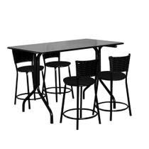 Conjunto Mesa Retangular 70x120cm Preta Com 4 Banquetas Junco