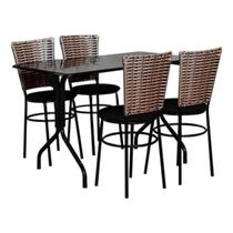 Conjunto Mesa Retangular 70x120cm Preta Com 4 Cadeiras Junco Cappuccino